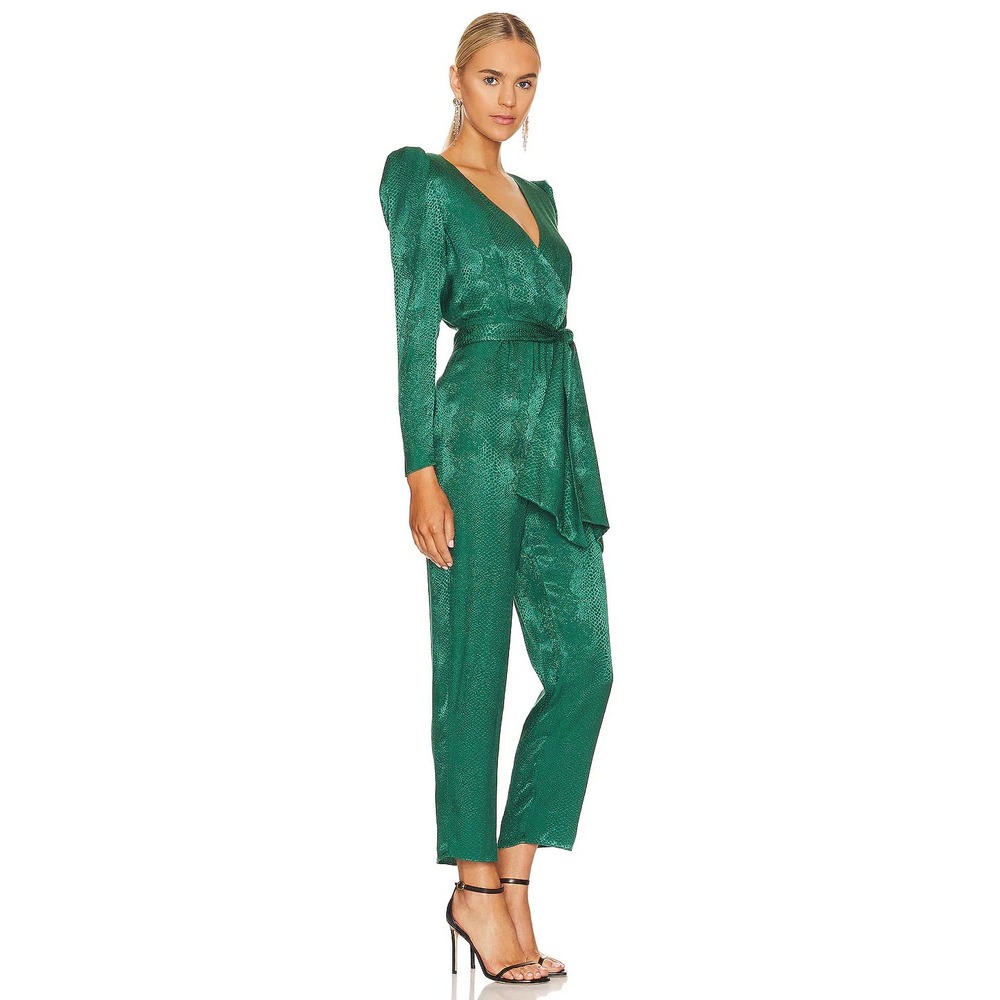 NBD Donnie Jumpsuit Womens Small Green Snakeskin Print x Revolve Belted NEW